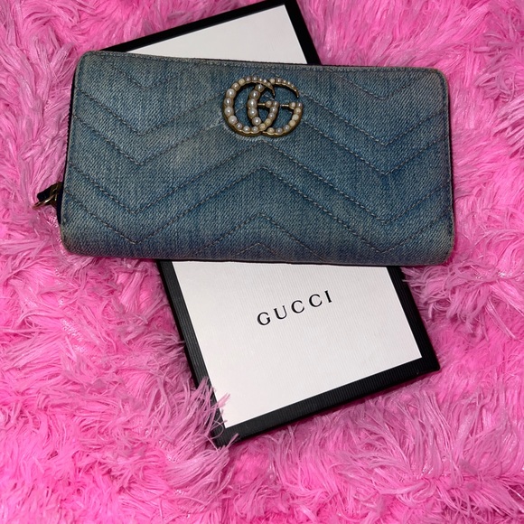 Gucci Handbags - Gucci Faux Pearl Denim Wallet